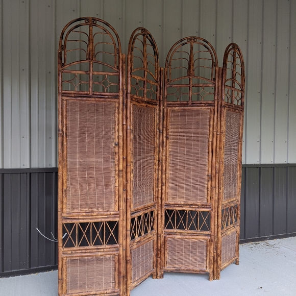vtg 70s retro rattan bamboo screen room divider - Picture 9 of 9
